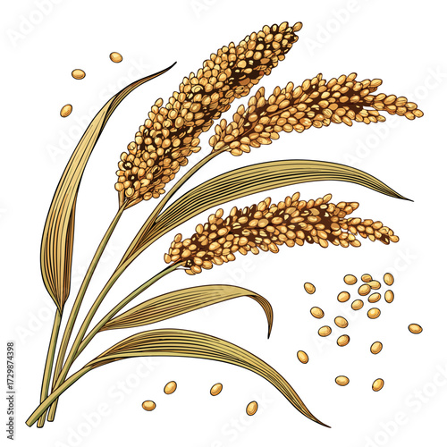 Showcasing Create Bold Stroke Millet Grains Illustrati Crisp High-Quality Stock Image