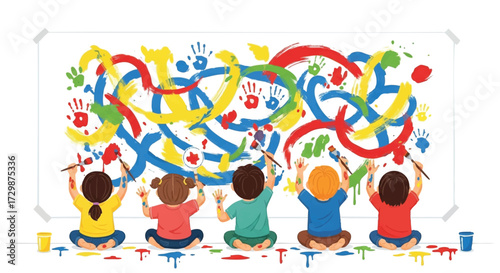 Creative Children's Art Project Collaborative Wall Painting