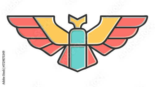 Flat Vector Fantasy Phoenix Icon with Smooth Gradient Wings and Vibrant Colors in Minimalist Design