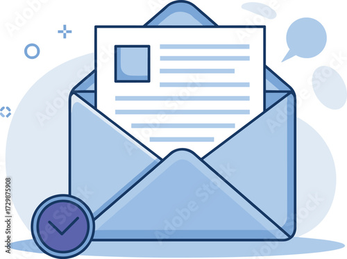 Email message in open envelope, newsletter subscription, inbox communication and digital correspondence concept vector illustration