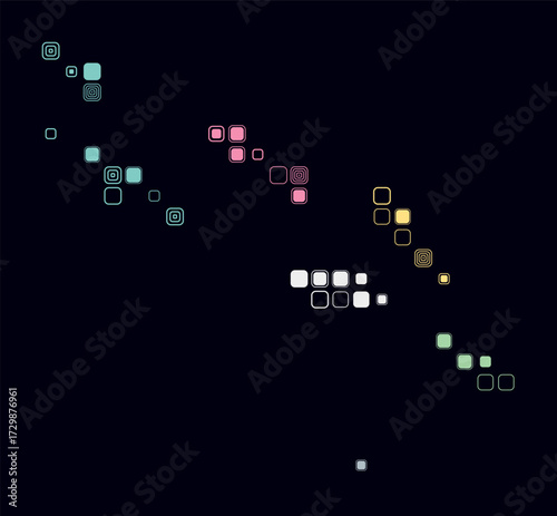 Solomon Islands, shape of the country build of colored cells. Digital style map of the Solomon Islands on dark background. Large size rounded square blocks. Classy vector illustration.