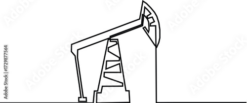 Oil pumpjack in single line draw illustration. Continuous one line drawing of Land oil drilling on earth.