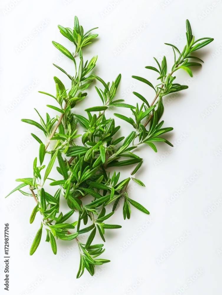 Obraz premium Sticker, a unique expressive fresh rosemary herb, romantic, magic, barocco style, unique and rare, tender and vibrant, white background 