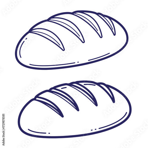 Two loaves of bread illustrated in a minimalist line art style isolated on white