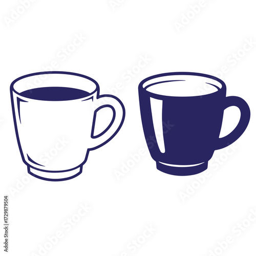Two simple vector illustrations of coffee cups in contrastive blue and white colors