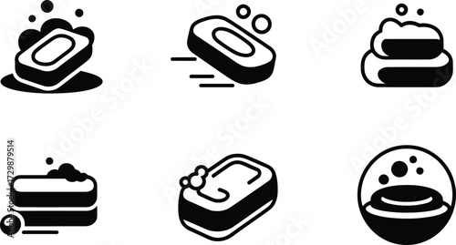 Collection of Soap Icons with Bubbles and Lather