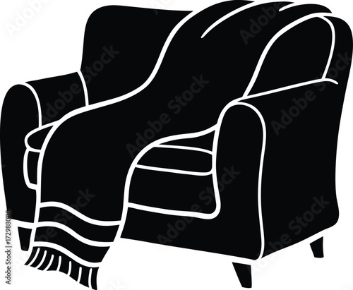 cozy blanket folded on sofa arm line art on transparent background