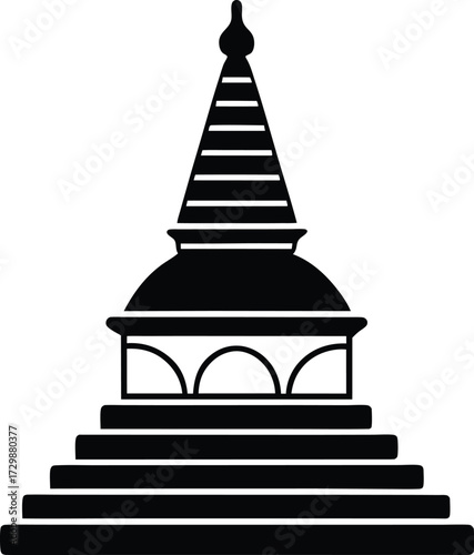Traditional Buddhist Stupa Monument Outline Design Minimalist Black and White Vector Illustration Representing Faith, Harmony, and Spiritual Symbol Isolated for Cultural Use