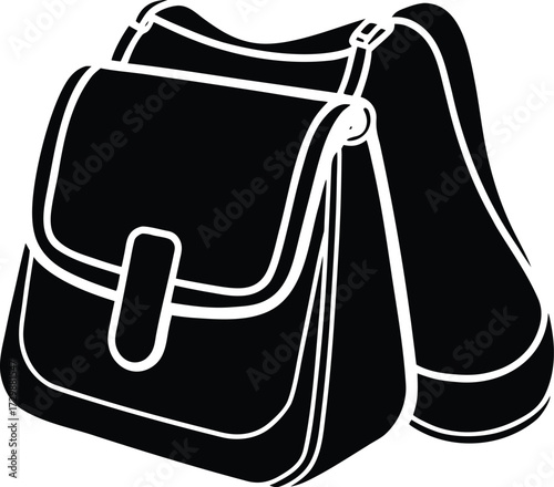 crossbody bag with strap line art on transparent background