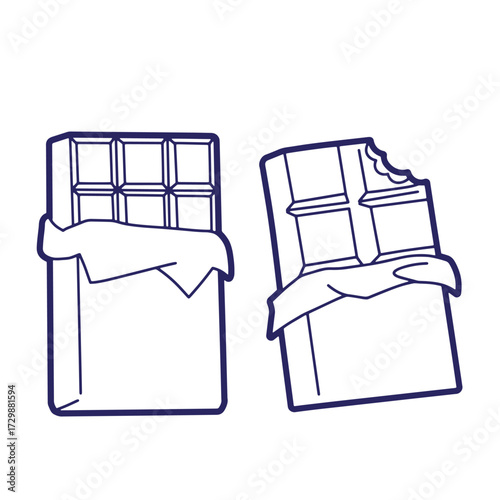 Vector illustration of two chocolate bars one whole and one with a bite missing