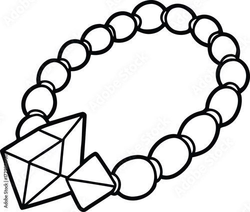 crystal bracelet with beads line art on transparent background