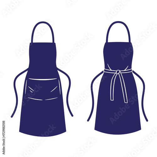 Vector illustration of two different apron designs in navy blue on a white background