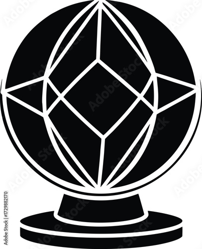 crystal sphere on stand line art on transparent background