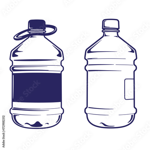 Vector illustration of two large water bottles isolated on a white background for design purposes