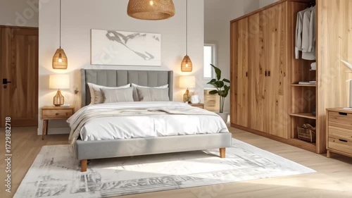 Modern Bedroom Interior Design with Wooden Accents and Natural Light