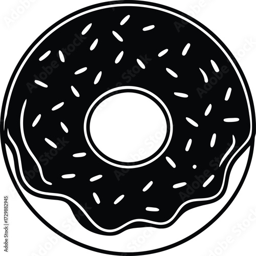 donut with chocolate glaze line art on transparent background