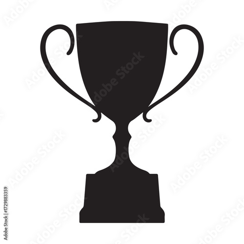 Black silhouette illustration of a trophy cup, isolated on white background, representing victory, achievement, and recognition in various competitions and sports. Adobe Illustrator Artwork