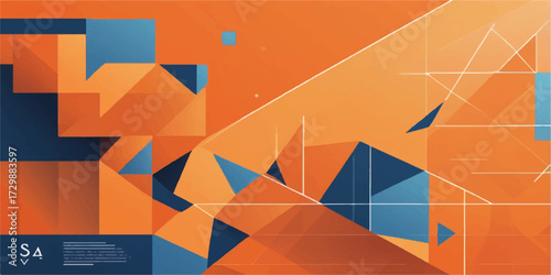 Abstract 3d geometric background with colorful triangles, arrow graph showing financial growth and success concept