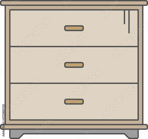 Illustration of wooden cabinet with drawers