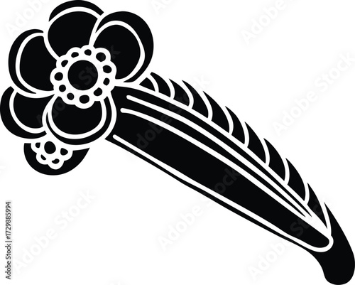 elegant hair clip line art on transparent background