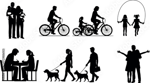 Vector art of collection of diverse family activities and leisure pursuits