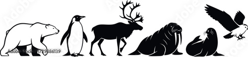 Vector art of set of arctic and antarctic animal silhouettes