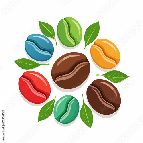 Variety of coffee bean illustration doodle isolated in white background. 