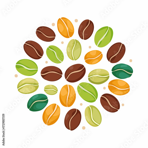 Variety of coffee bean illustration doodle isolated in white background. 