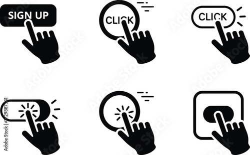 Collection of Click and Sign Up Button Icons with Cursor Hand