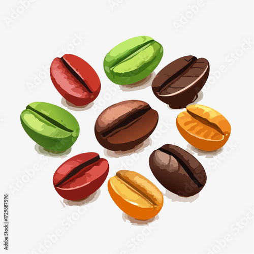 Variety of coffee bean illustration doodle isolated in white background. 
