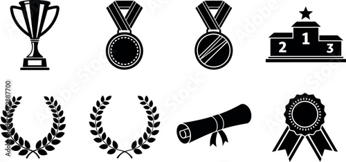Vector art of set of black and white award icons