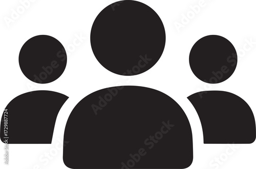 Minimalist black glyph icon representing a group of people, symbolizing teamwork, community, and social connection for user interface design