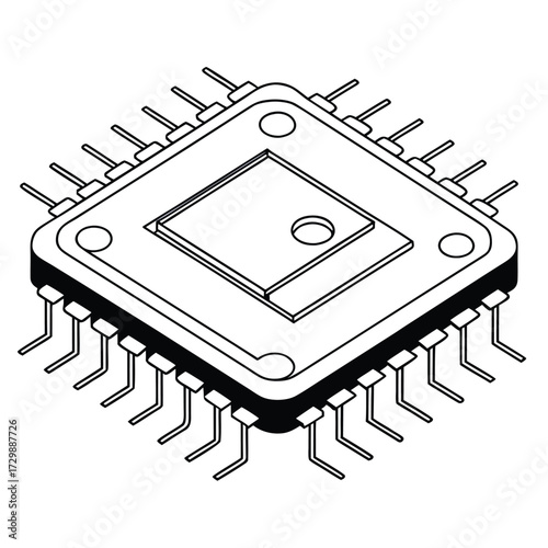 Minimal Vector Illustration of a Microchip Integrated Circuit Icon on White Background