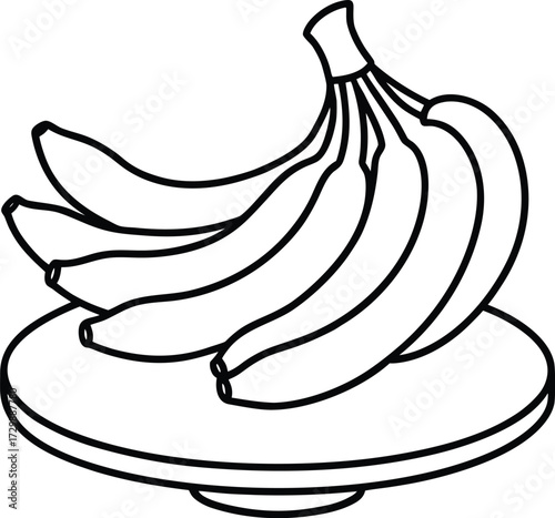 fresh banana bunch on table line art on transparent background