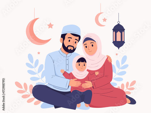 Muslim Family Illustration for Ramadan and Eid