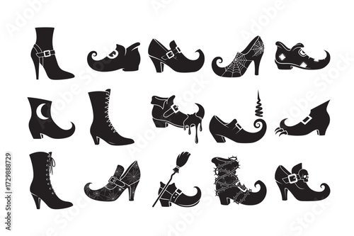 Set of various silhouette vector of shoes for Halloween