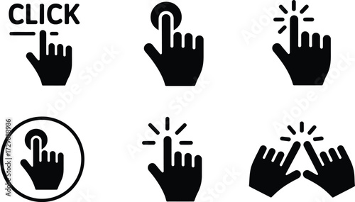 Collection of Click and Touch Icons with Hand Gestures