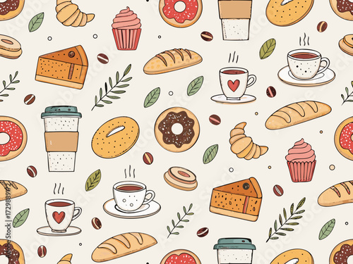 Featuring Seamless Wallpaper Coffee And Bakery Icons Vibrant Creative Visual