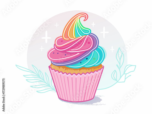 Showcasing Vibrant Cupcake With Neon Glowing Frosting Beautiful Creative Visual
