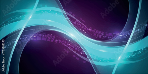 Abstract background with vibrant neon blue waves and shimmering light particles