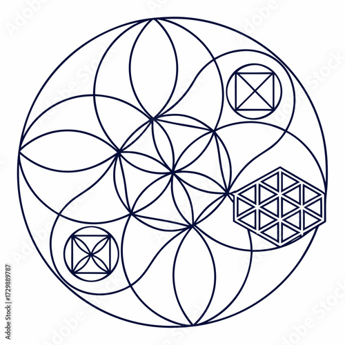 Sacred geometry symbolism of the flower of life and metatron s cube with integrated geometric patterns representing universal harmony and cosmic order