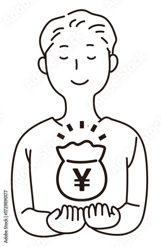 大事そうに資金を抱える男性_線画