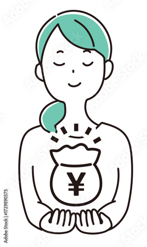 大事そうに資金を抱える女性_単色