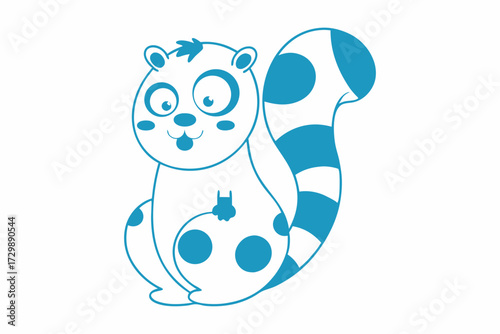 Blue cartoon lemur standing upright shows polka dots and stripes isolated on white
