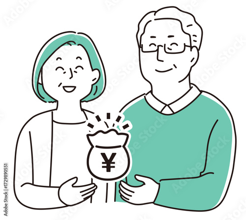 資金を抱える老夫婦_単色