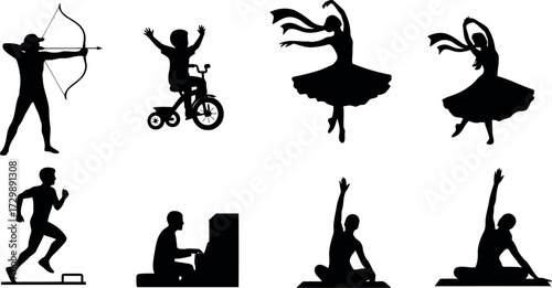 Vector art of collection of sport and activity silhouettes