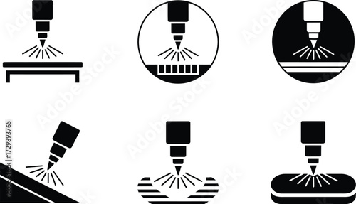 Laser Cutting and Engraving Icons: Industrial and Manufacturing Processes