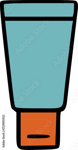 A cartoon illustration of a blue and orange cosmetic product tube.