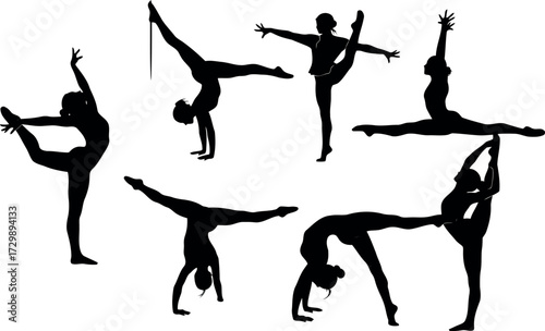 Vector art of silhouettes of gymnasts performing various poses