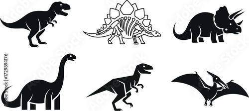 Vector art of collection of dinosaur silhouettes